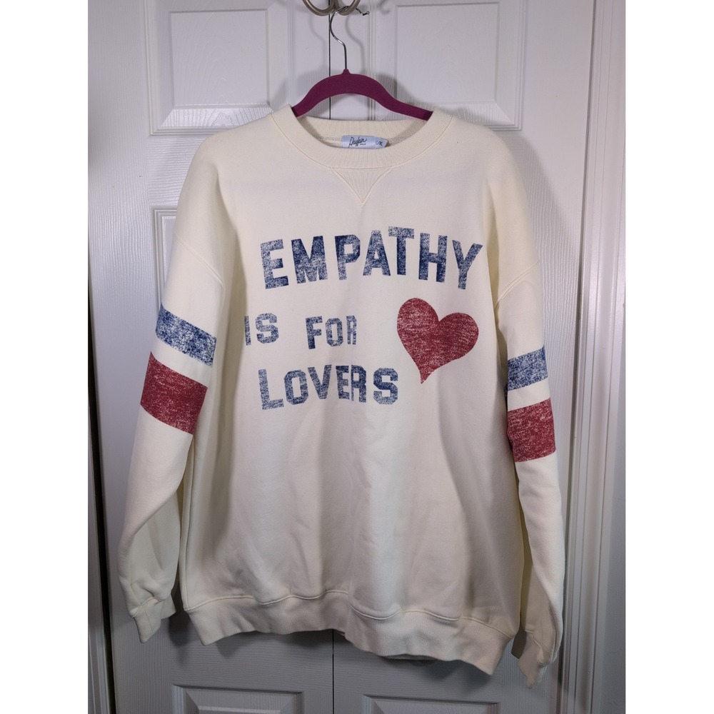 The Mayfair Group Empathy Is For Lovers Cream Oversized Graphic Sweatshirt L/XL